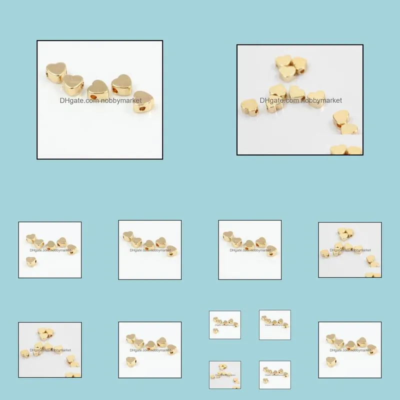 100pcs/lot Heart Love Bead Gold plated spacer Beads Jewerly Accessories for Jewelry Making 5mm