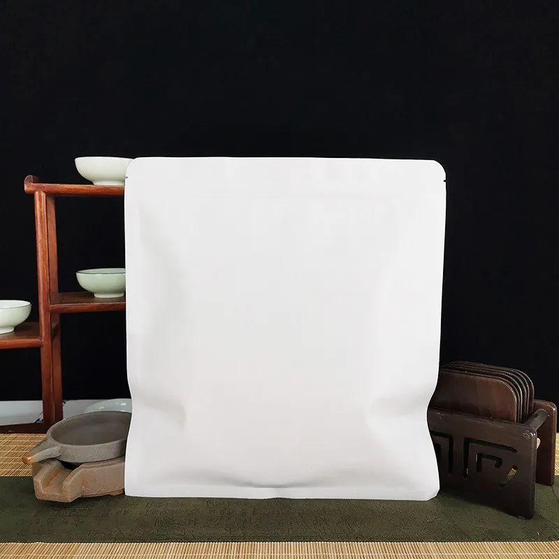 White Kraft Paper Storage Bag With Window For Puer Tea Cake Packaging Recyclable Self Sealing Bags LX3987