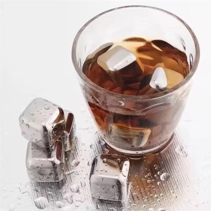 304 Cubo de hielo de acero inoxidable Piedras reutilizables Reutilizables para Whisky Wine Mantenga su bebida más largo barra de metal frío whisky rojo vino refrigeración A47