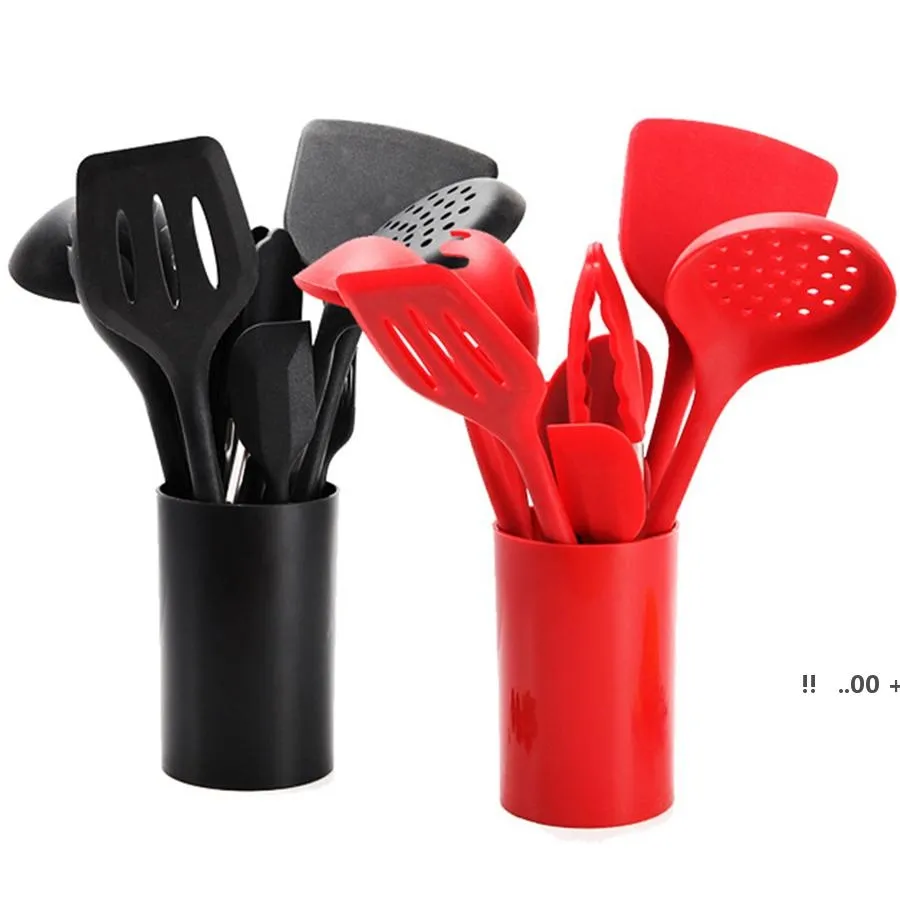 new10pcs / set Utensili da cucina in silicone Cucchiaio Mestolo Spatola Turner Forchetta Pinze Utensili da cucina resistenti al calore Accessori EWE5708