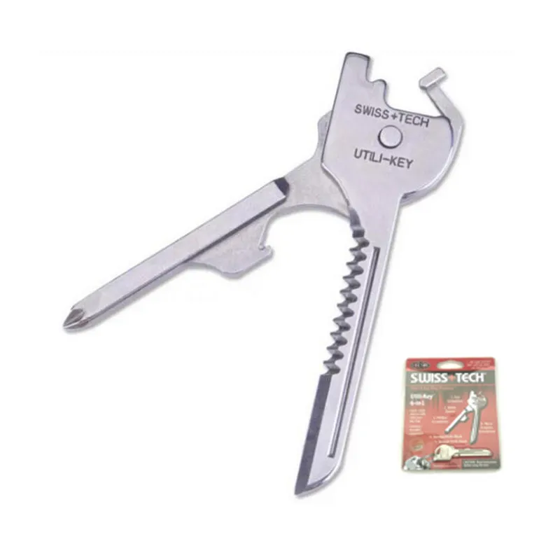 Suíço + Tech 6 em 1 Utili-Key Mini chave de fenda Multifunction EDC Tool Keyring Aço Inoxidável Aço Inoxidável Apleto e Bloqueio de Garrafas de Vidro Abridor de Bolso