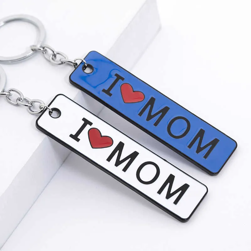 Creative Double-sided Letters Keychain Man Mother's Day Key Holder Charms Exquisite Letter I Love Mom Silver Color Alloy Brelok G1019