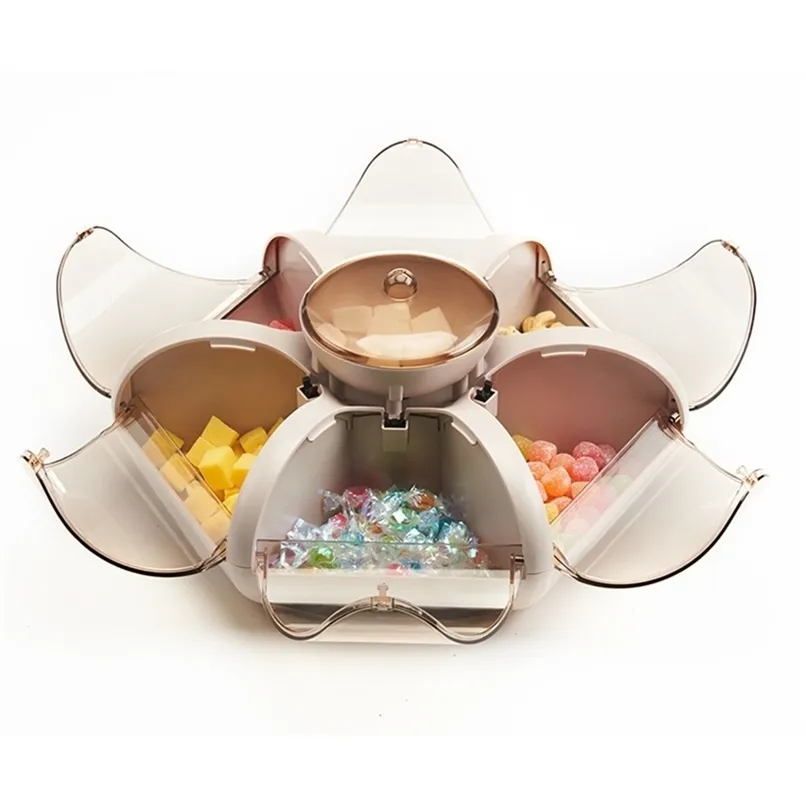 Lotus Fruit Storage Box Dry Tray Transparent Press Type Snack Compartment Bin Living Room Goods Nuts Container 210922