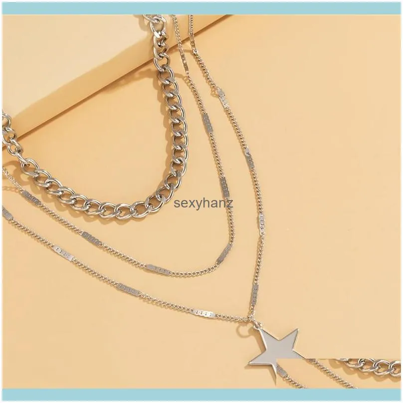 European Five-pointed Star Pendant Necklaces Women Multi Layer Gold Clavicle Chains Alloy Dress Sweater Party Necklace Fashion Jewelry