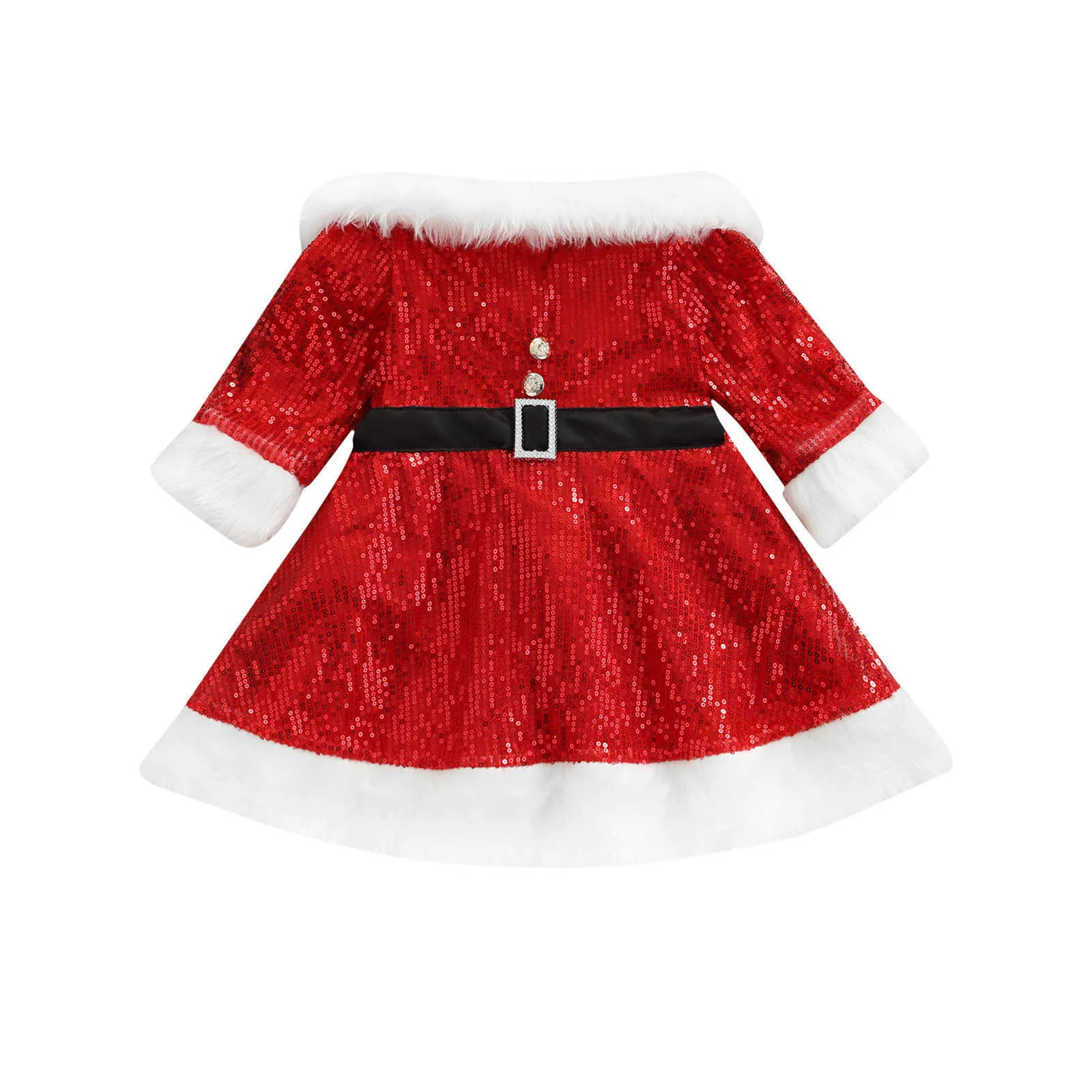 Christmas Kids Sequin Dress, Long Sleeve Off Shoulder Rhinestone Dress with Waist Belt, Kids Clothing For Toddler Newborn Baby G1026