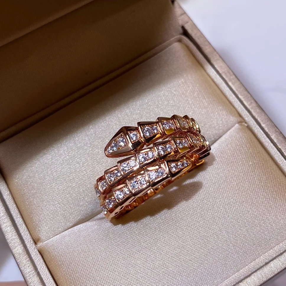 BUIGARI أعلى جودة خاتم فاخر مجوهرات السيدات الماس 18K مطلية بالذهب مصمم النسخ الرسمية أعلى جودة مكافحة خواتم زوجين هدية رائعة 8