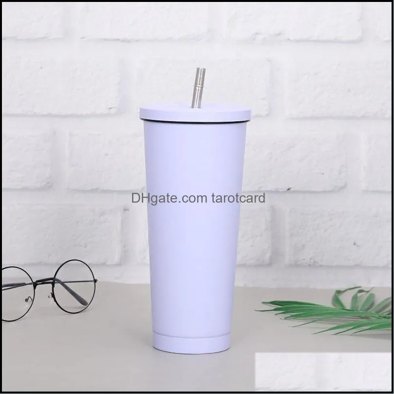 750ml Large Capacity Straw Cup 304 Stainless Steel Coffee Cup Insulated Cup Water Bottle Wine Tumblers Mugs With Lid and Straw