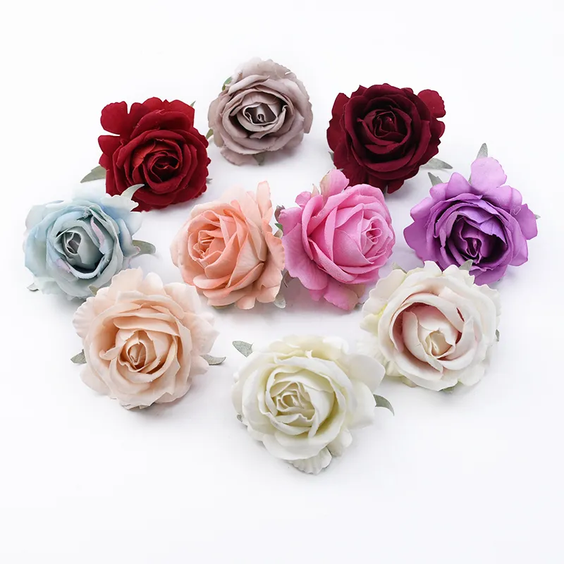 100 pcs casamento coroas decorativas de seda rosas cabeça artificial flores por atacado acessórios nupciais decoração de casa