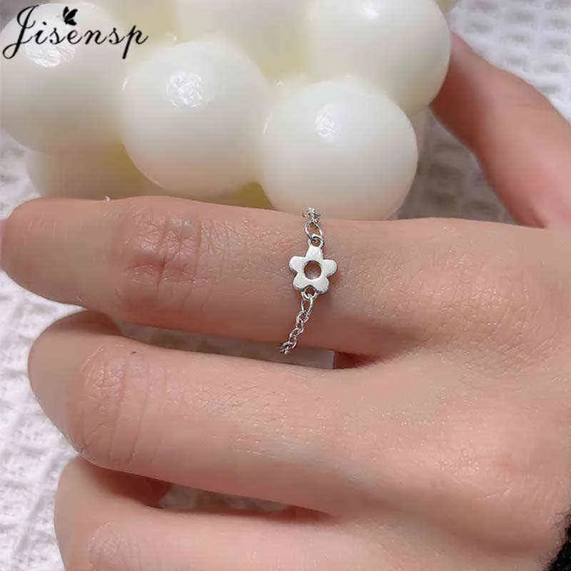 Minimalist Daisy Flower Chain Ring for Women Wedding Birthday Jewelry Hiphop Silver Color Beads Ball Finger Ring Adjustable Size G1125