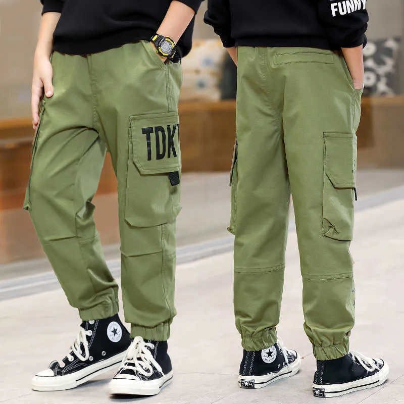 Korean Letter Sport Cotton Cargo Trousers For Baby Boys Summer