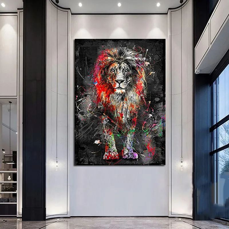 Adesivos de Parede Lions Abstract Pinturas a Óleo Modernos Animais coloridos Pôsteres e impressões Arte