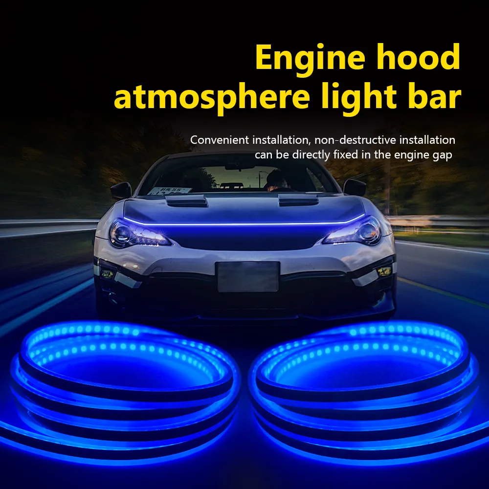 DRL Led Auto Haube Licht Streifen APP Flexible Auto Motor Abdeckung  Scheinwerfer Wasserdichte Tagfahrlicht Bunte Dekorative Lampe