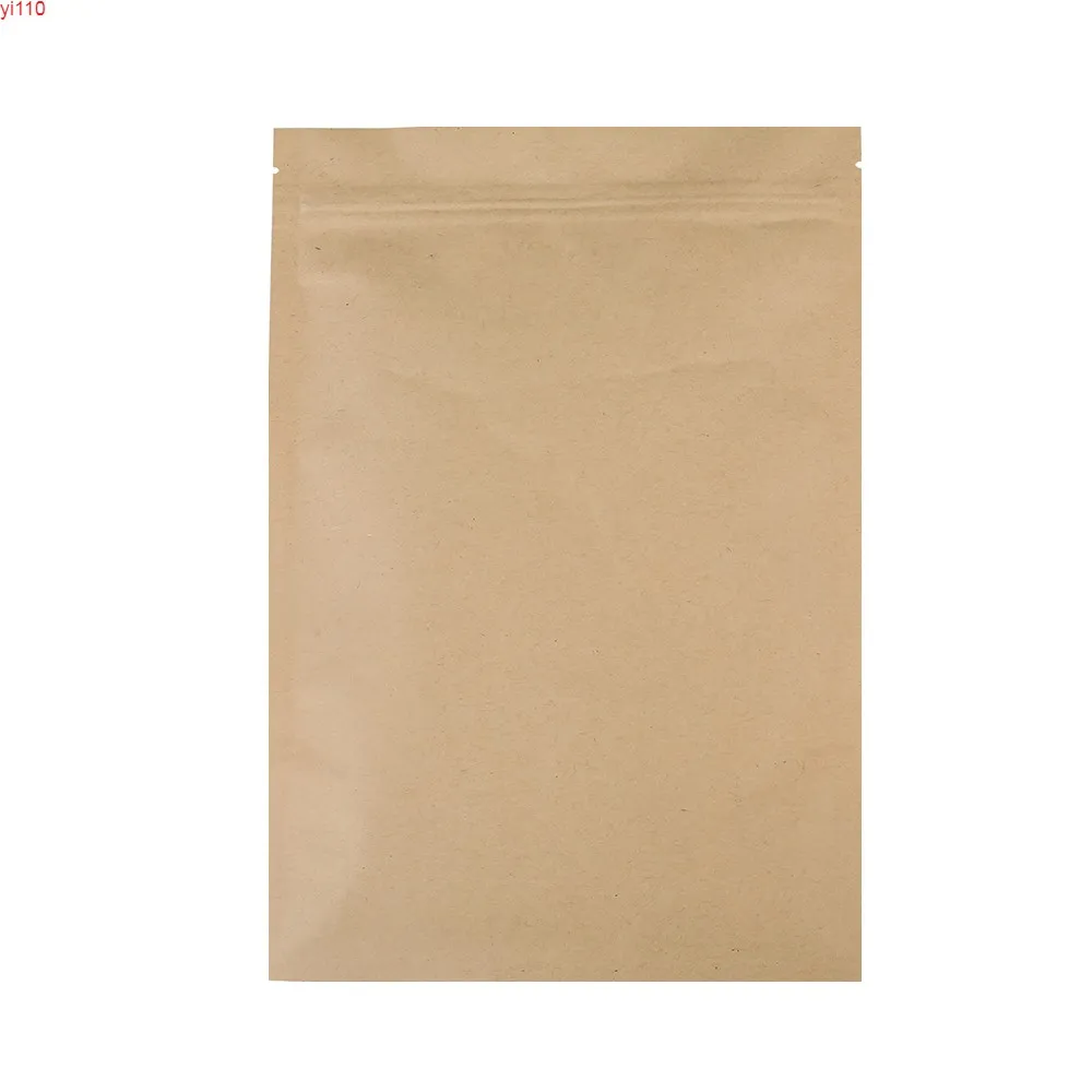 18x26cm (7x10.25in) 100x Hållbar värmeförsegling Flat Kraft/Mylar Zip Lock Brown Kraft Bag med fönstergåvor Snacks förvaring Bagsgoods