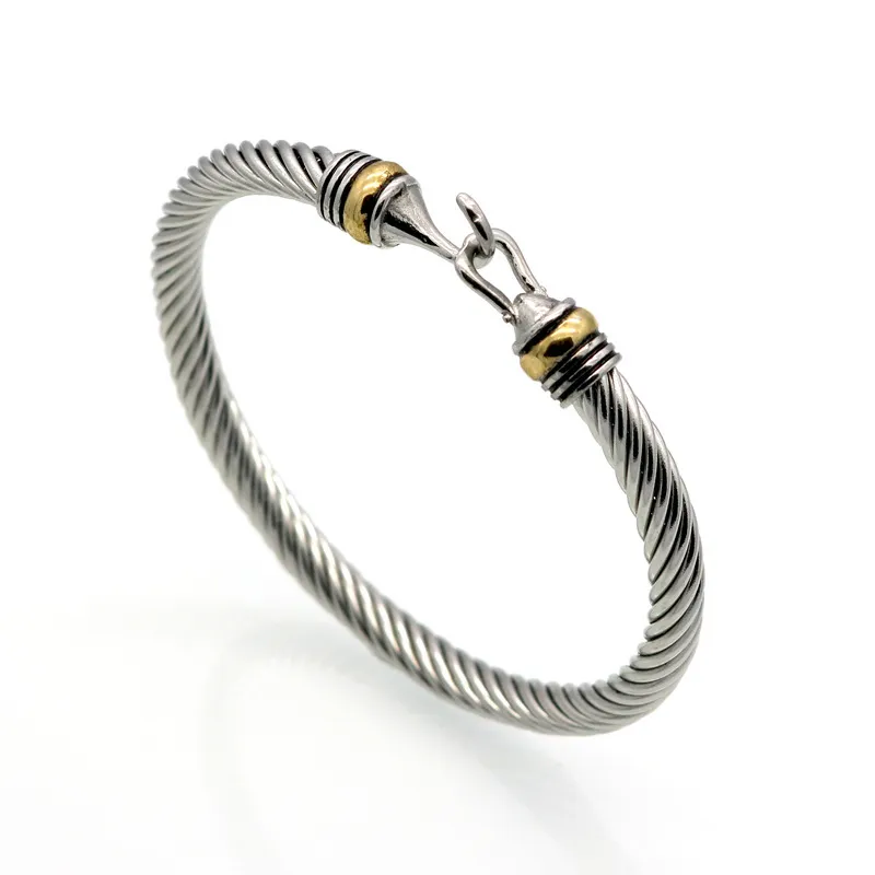 JK7D Bangle Populaire titanium staaldraad Twisted Haakvormige hakband Goud roestvrijstalen kabel Dames