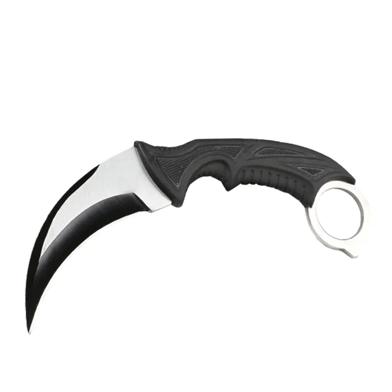 Karambit Mes 440c Zwart + Draad Tekening Blade Volledige Tang Rubber Handvat Vaste Blade Claw Messen H5447