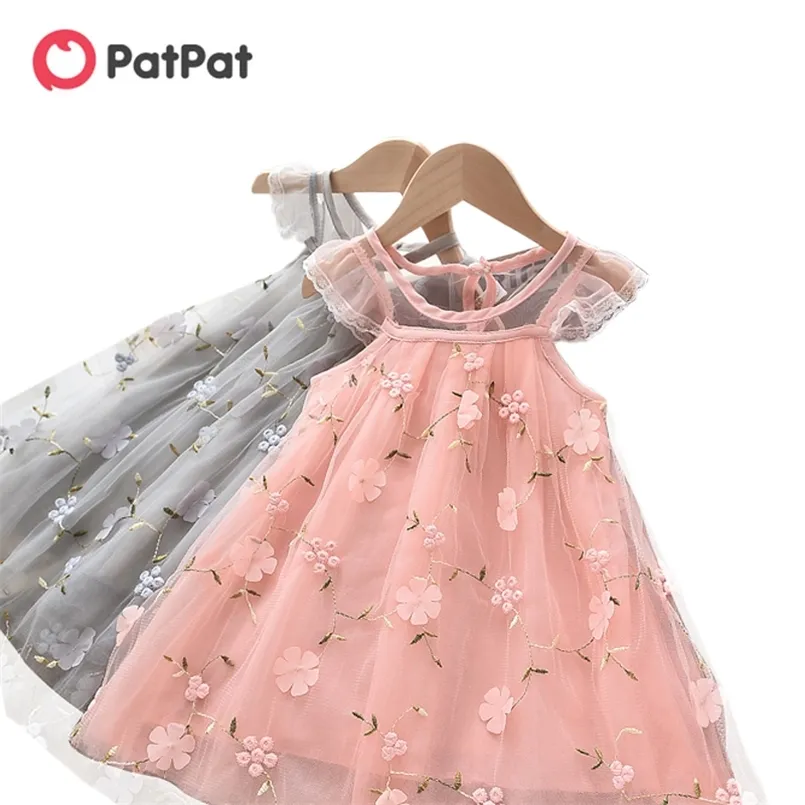 Летняя весна младенца малыш девушка довольно цветочные вышивки тюль платье 210528