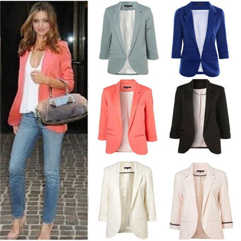 2021 Yeni Bahar Bayanlar Blazer Uzun Kollu Blaser Kadın Takım Elbise Ceket Kadın Kadınsı Blazer Femme Mavi Beyaz Siyah Blazer X0721