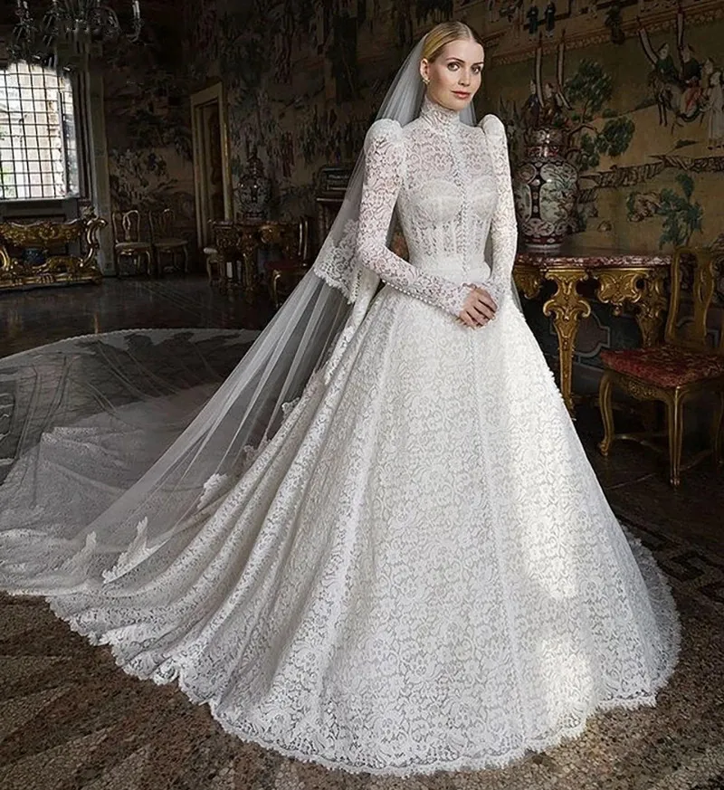 Modeste victoria robe Soire de Mariage une ligne robes de mariée blanches en dentelle à manches longues hautes