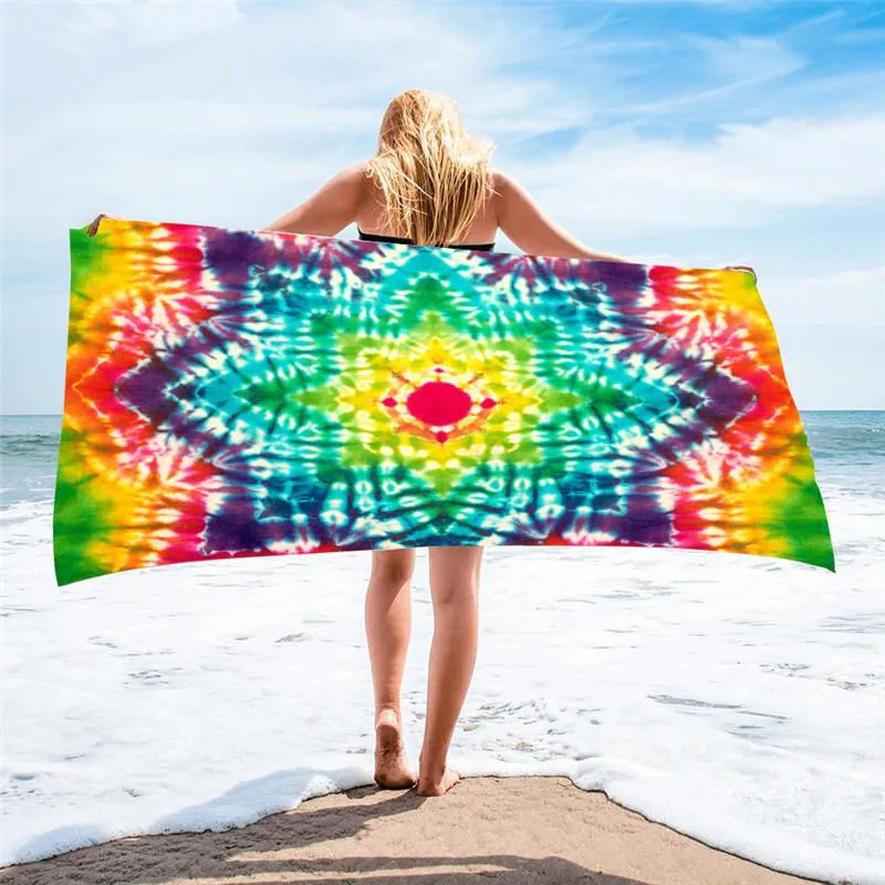 Tie Dye Beach Towel Square 150*75 cm Towels Fabric Material Rainbow Superfine Fiber Water Absorption Bath Cover for Adult