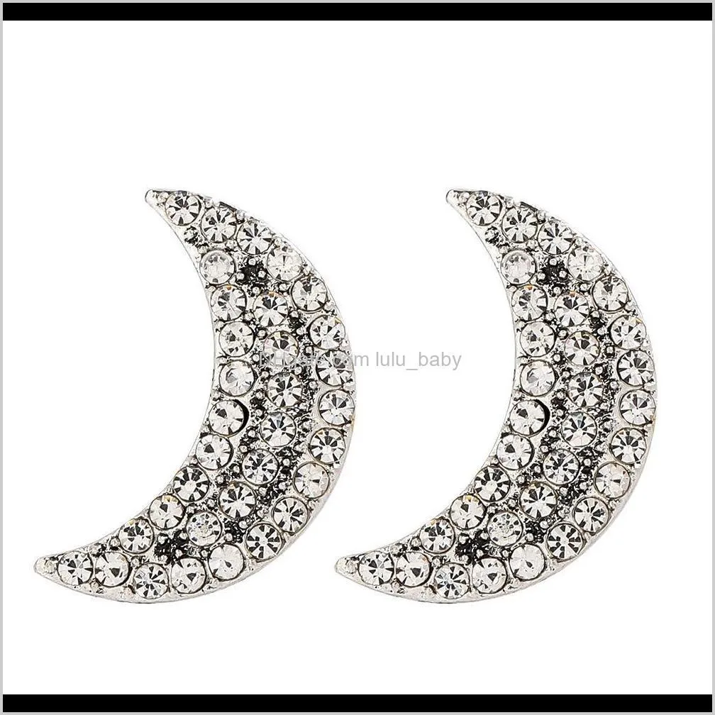 personalized simple alloy rhinestone diamond moon earrings girls` heart ear nail internet celebrity ins hot sale