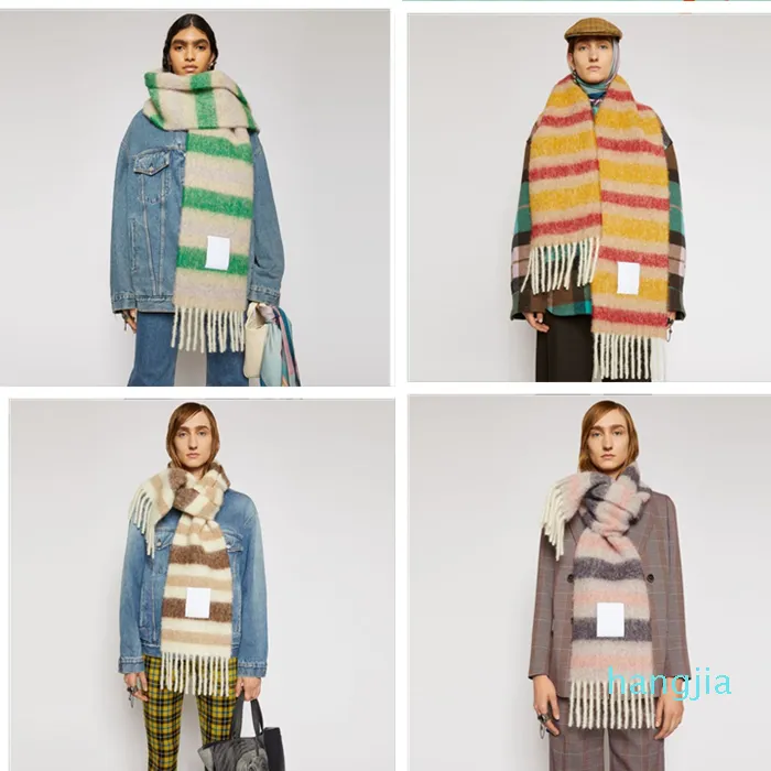 Sciarpa di lana nuovo scialle con frange a griglia arcobaleno per uomo e donna Scialli e sciarpe di marca spessa scozzese di nuova moda per donna