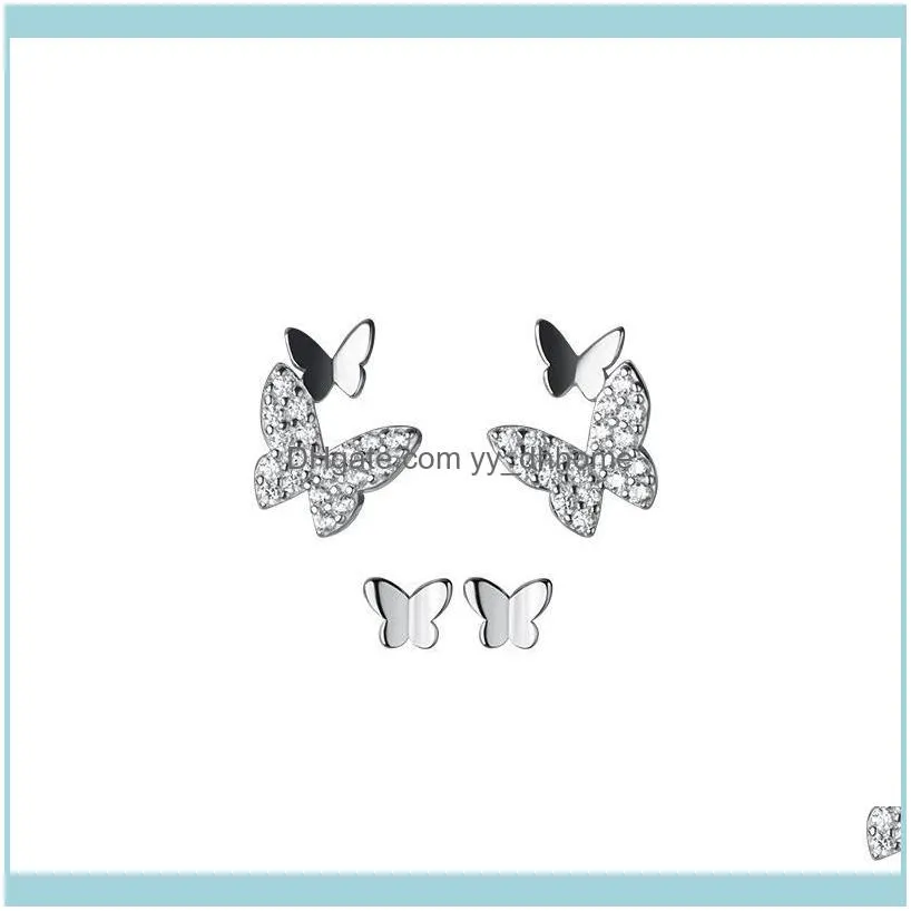 Stud AIFENAO 925 Sterling Silver Simple Zircon Butterfly Earrings For Women Jewelry Trendy Tiny Ear Studs Girl Gift Wholesale