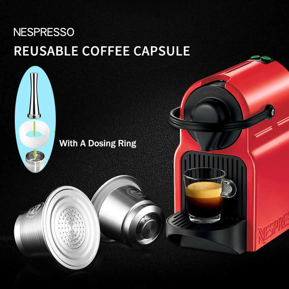 ICAFILAS Kaffekapsel för Nespresso Rostfria stålkapslar Refillerbara återanvändbara filter Espressomaskin 210607