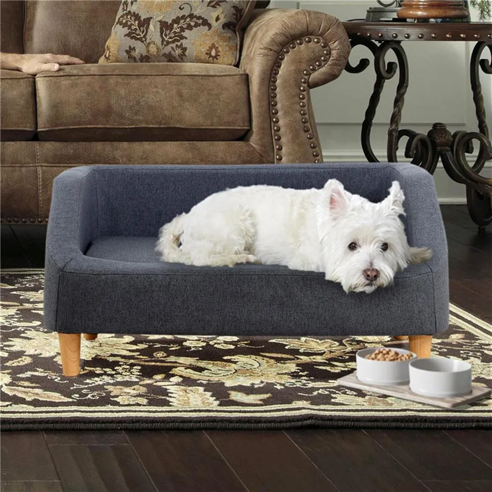 32 "Grigio cane gatto divano letto per animali domestici, rettangolo con cuscino mobile, con stile in legno foota37