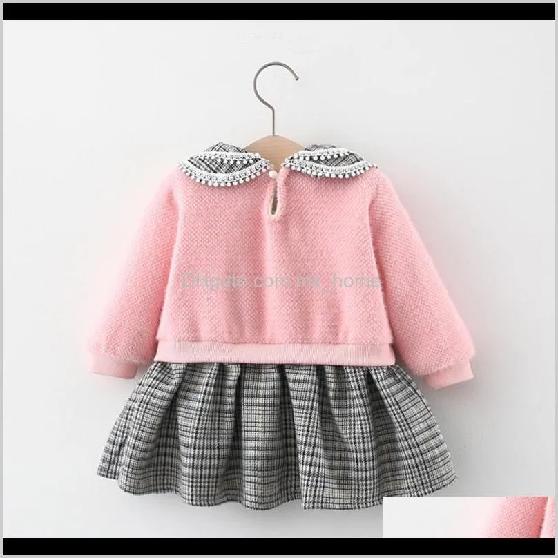 new children`s dress classic fashion college style sticker stitching sweater dress plus velvet warm design luxury two-piece 