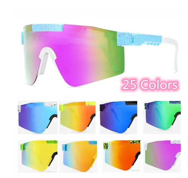 Navio rápido 24 cores marca óculos de sol de topo plano armação preta lente espelhada à prova de vento esporte moda sem óculos de sol polarizados para homem / mulher uv400