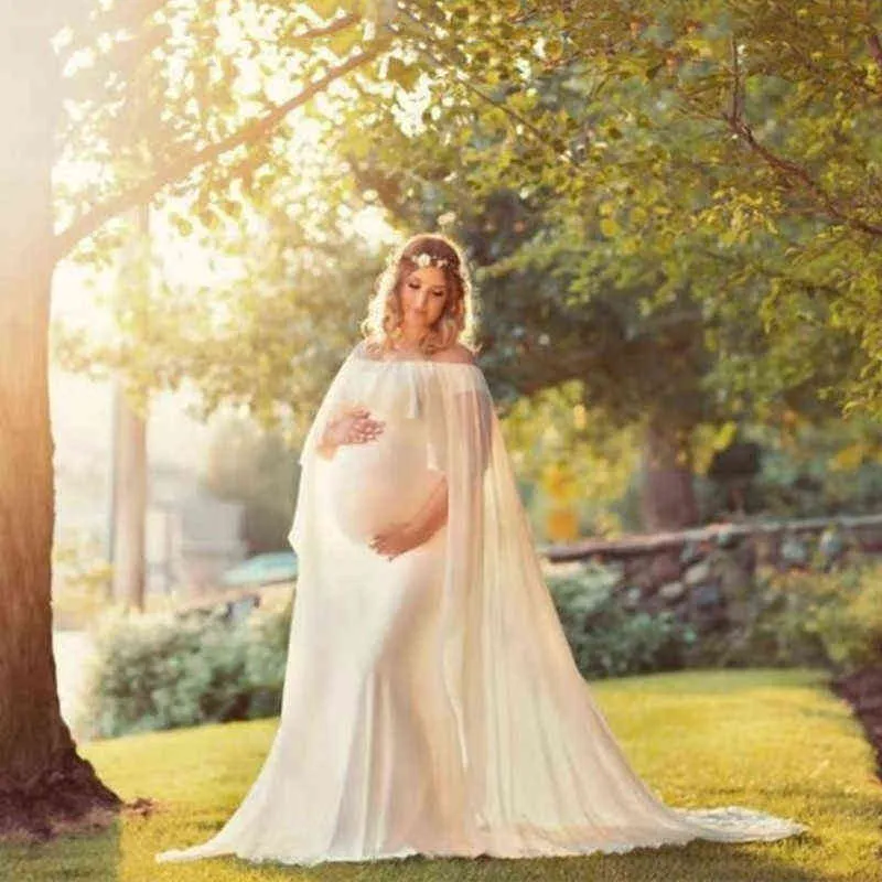 Alta Qualidade Chiffon Shawl Dress Maternidade Photography Props Vestido Gravidez Vestidos de maternidade sem omido para foto shoot 2020 G220309