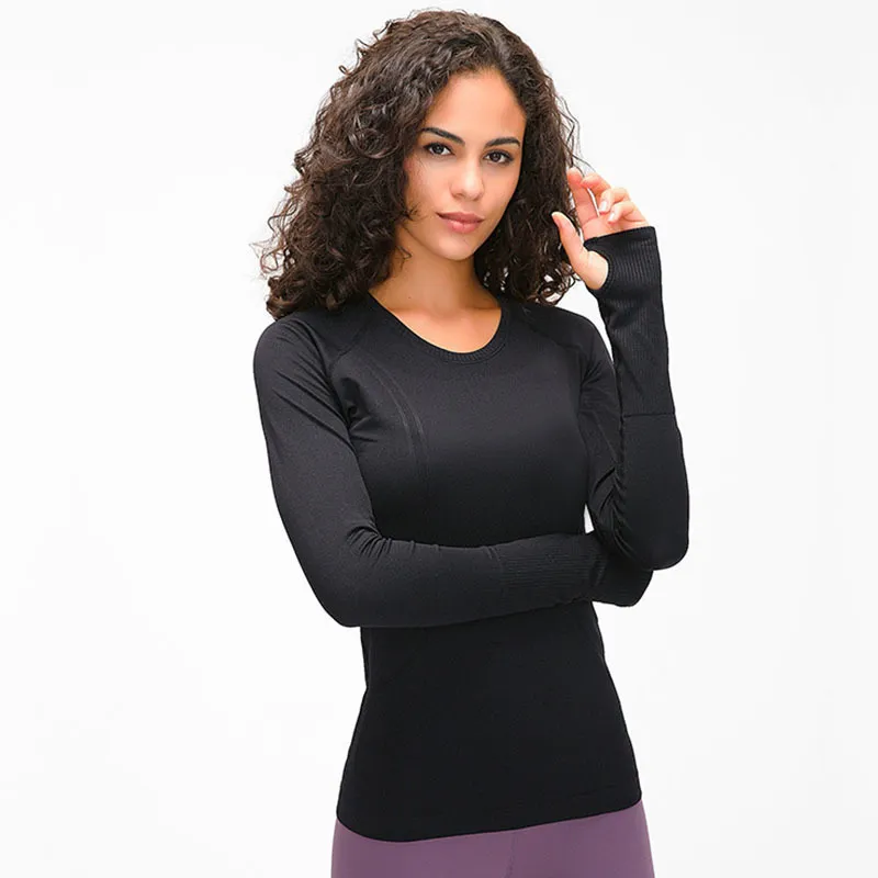 Elastic Gym Yoga Shirts LU-97 Long Sleeve Women Slim Mesh Running Sport Jacket Quick Dry Black Fitness Sweatshirts Tops