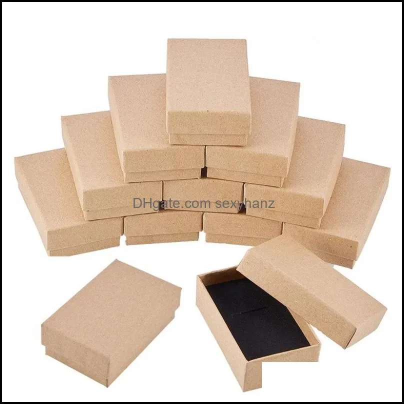 pandahall Cardboard Jewelry Set Box for Ring Necklace Rectangle Tan 8x5x3cm Black 9x7x3mm 12pcs /24pcs