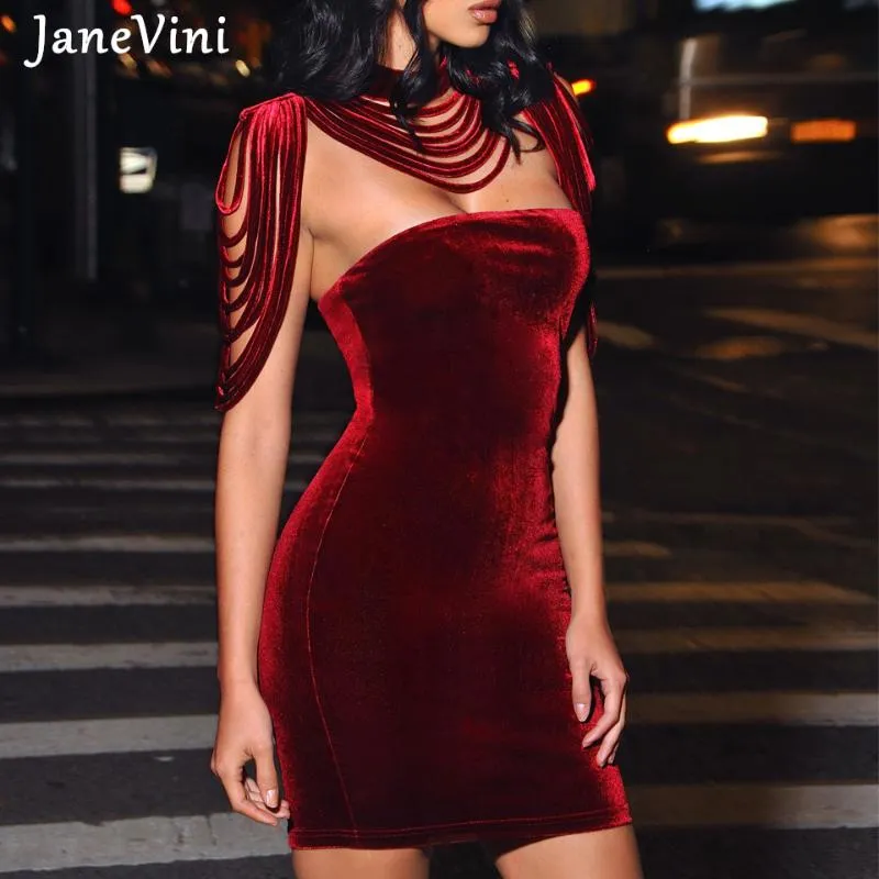 Повседневные платья Janevini Fashion Burgundy Women Mini без бретелек съемный воротник без спинки зимняя женская сексуальная бархатная растяжка