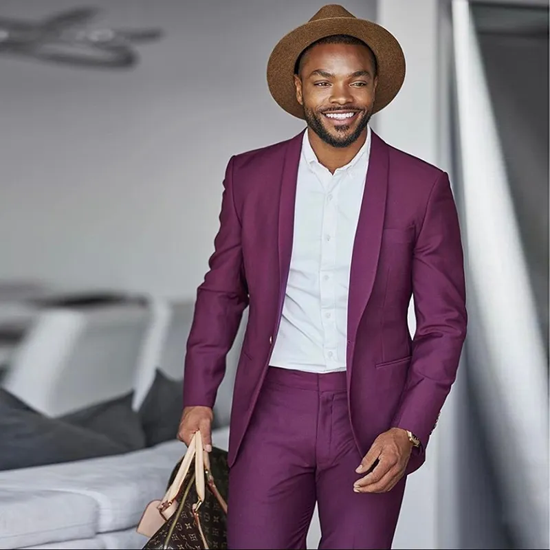 Costumes violets pour hommes, Tuxedos à un bouton, pantalon de haute qualité, manteau de marié, meilleur homme, Blazer d'affaires de mariage, 2 pièces