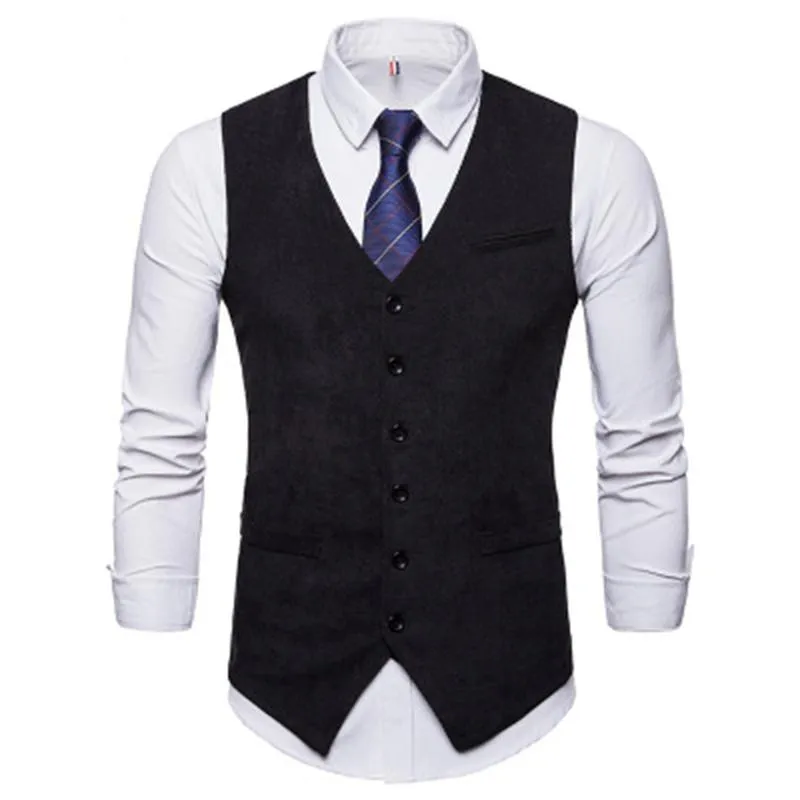 Coletes Masculinos 2021 Negócios Casual Corduroy Colete Single-breasted Jaqueted Terno