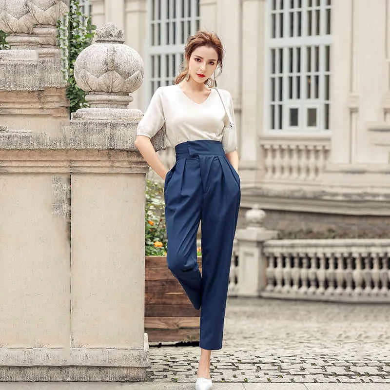 bai03 Summer Fashion Women Elegant Pants for High Waist Female Casual Office Wear Trousers Harem 210514