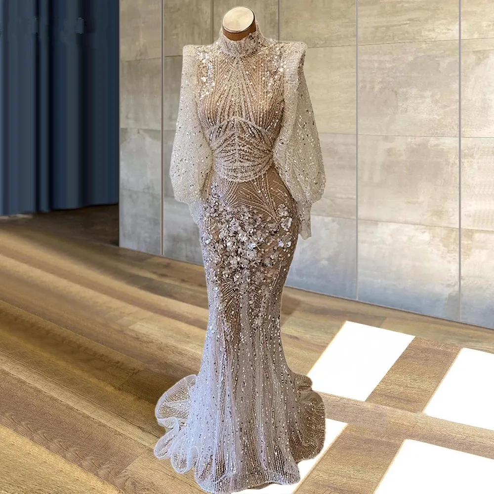 beaded dress designer Designer Strapless Ruffled Evening Gown with High Slit and Crystal Bea main image 1