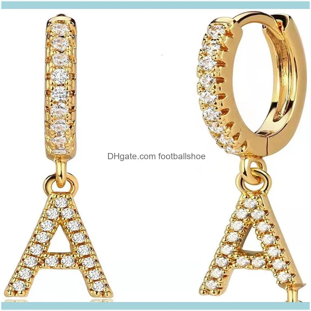 zircon 26 micro inlaid English plated letters gold jewelry popular Earrings