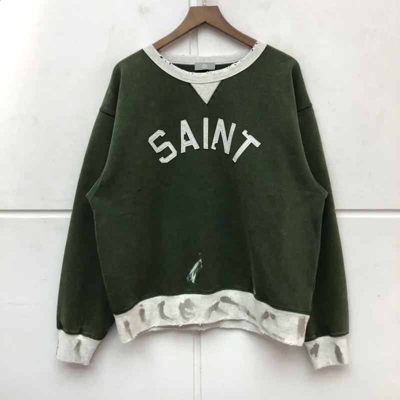 Vintage Green Hoodie Mäns Brev Tryckt Tröjor Män Kvinnor Färgblock Fleece Hoodies Sweatshirt Fashion Hip Hop Tops Hoode