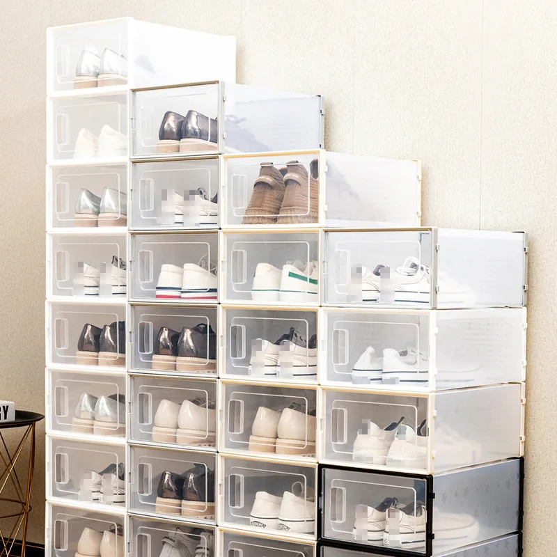 Enlarged Transparent Shoe Box Foldable Storage Plastic Clear Home Organizer Stackable Display Superimposed Combination Shoes Containers Cabinet Boxes JY0531