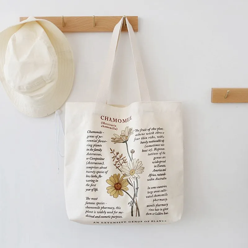 Canvas Shoulder Bag Korean Style Print Pattern Shopping Carrier Girl Reusable Grocery Totes Organization Storage Handbag