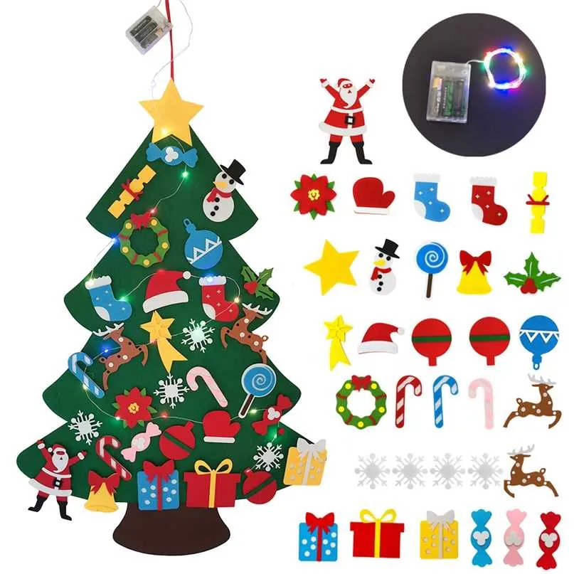 LED Kids DIY Felt Christmas Tree Decoration For Home Navidad Year Gifts Ornaments Santa Claus