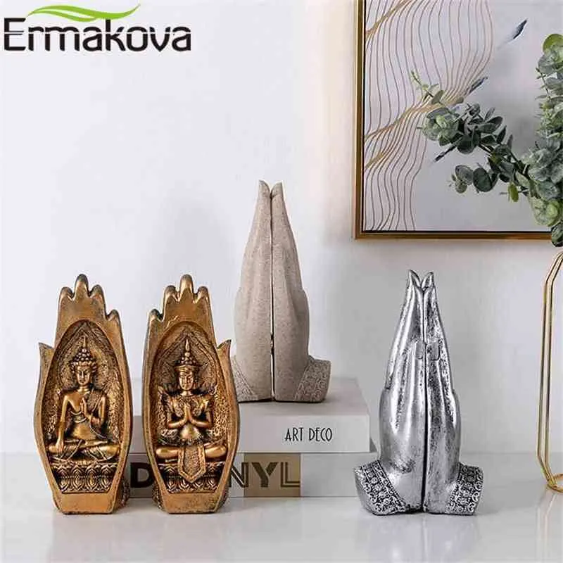 Ermakova 2 stks Boeddha Standbeeld Handen Sculpturen Monnik Figurine Tathagata India Yoga Fengshui Home Decoratie Accessoires 210811