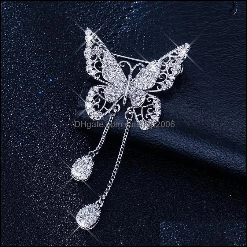 Pins, Brooches Fashion Elegant Personality Butterfly Brooch Pins For Women Classic Retro Cubic Zirconia Animal Female Party Jewelry