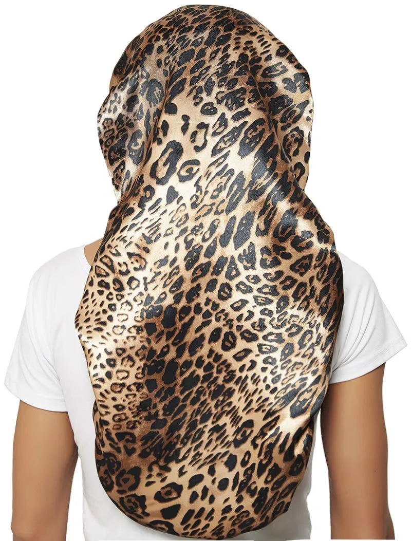 Cuffia per capelli Leopardo nero satinato Fascia elastica morbida Cuffia per dormire setosa Cuffia grande Cuffia da donna per trecce