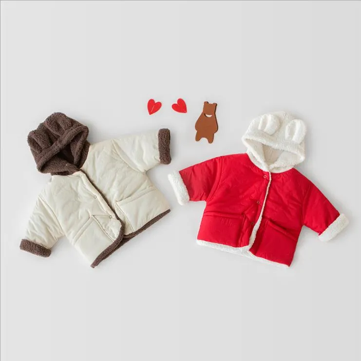 Designer vestiti per bambini addensare neonato orso con cappuccio doppi lati bambina bambino cappotto caldo giacche per bambini abbigliamento invernale per bambini DW4986