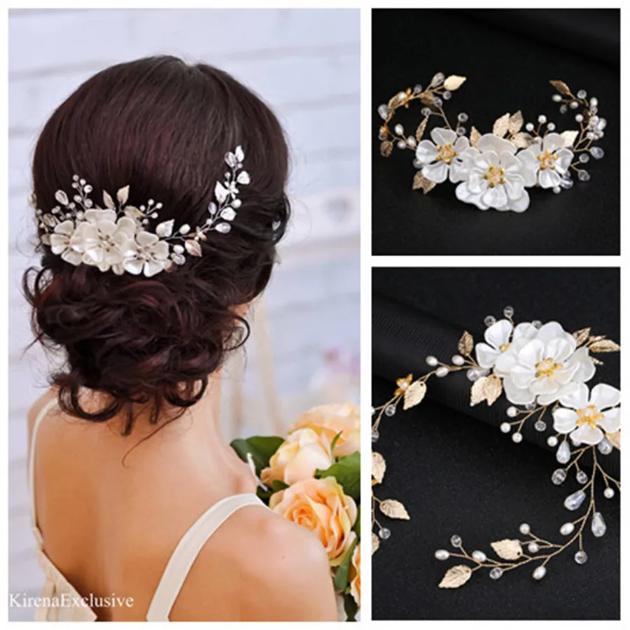 Le Liin Wedding Boho Flowers Vine Rustic Bridal Crystal Jewelry Bride Accessories Gold Hairpiece Headband