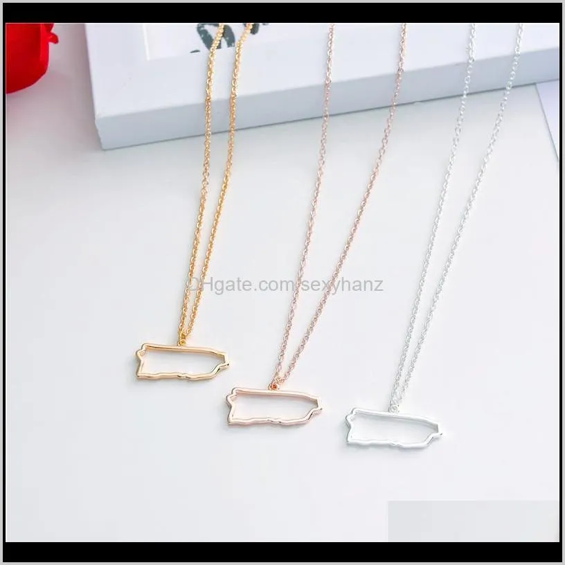 10pcs tiny north america caribbean puerto rico map necklace outline country state city island puerto rican continent chain necklaces