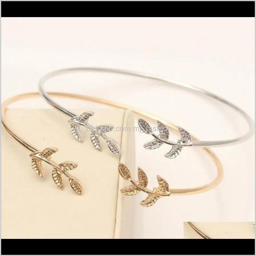 Bracelets Jewelry Olive Branch Wholesale Bunny Leaf Bangle Open Leaves Bracelet Fashion Jm003 Drop Delivery 2021 Ni40L